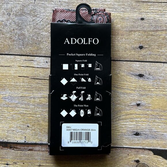 Adolfo One Size Mens Tie Orange 56”x 2” - Picture 11 of 12